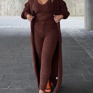 Fashion  nova soft  teddy set legging and long cardigan